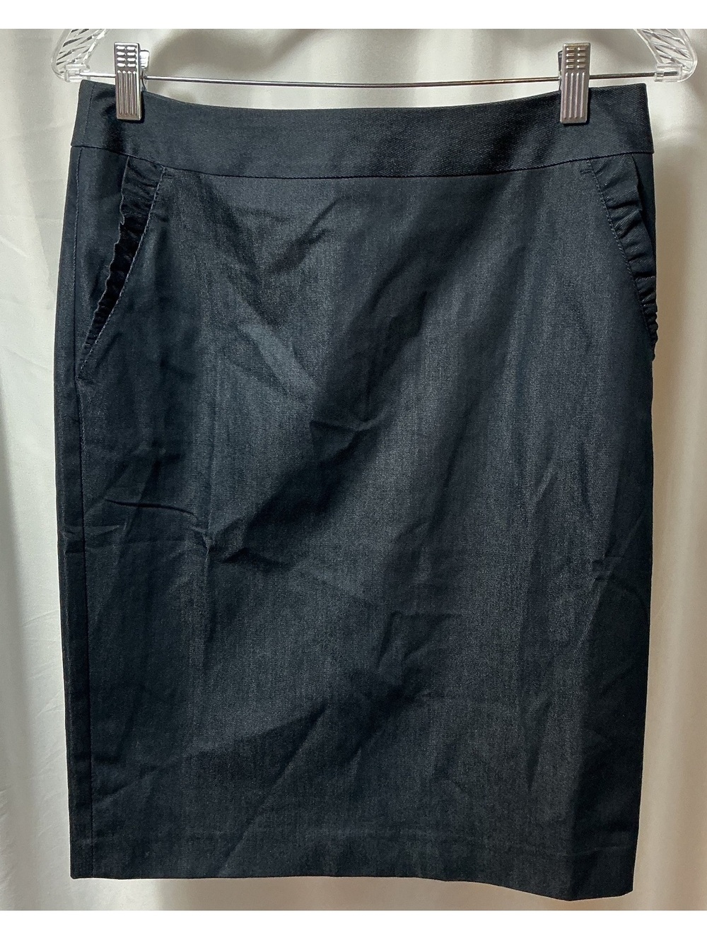 Talbots Women’s 4 dark denim/ navy pencil Skirt Ruffle Lined Stretch office work